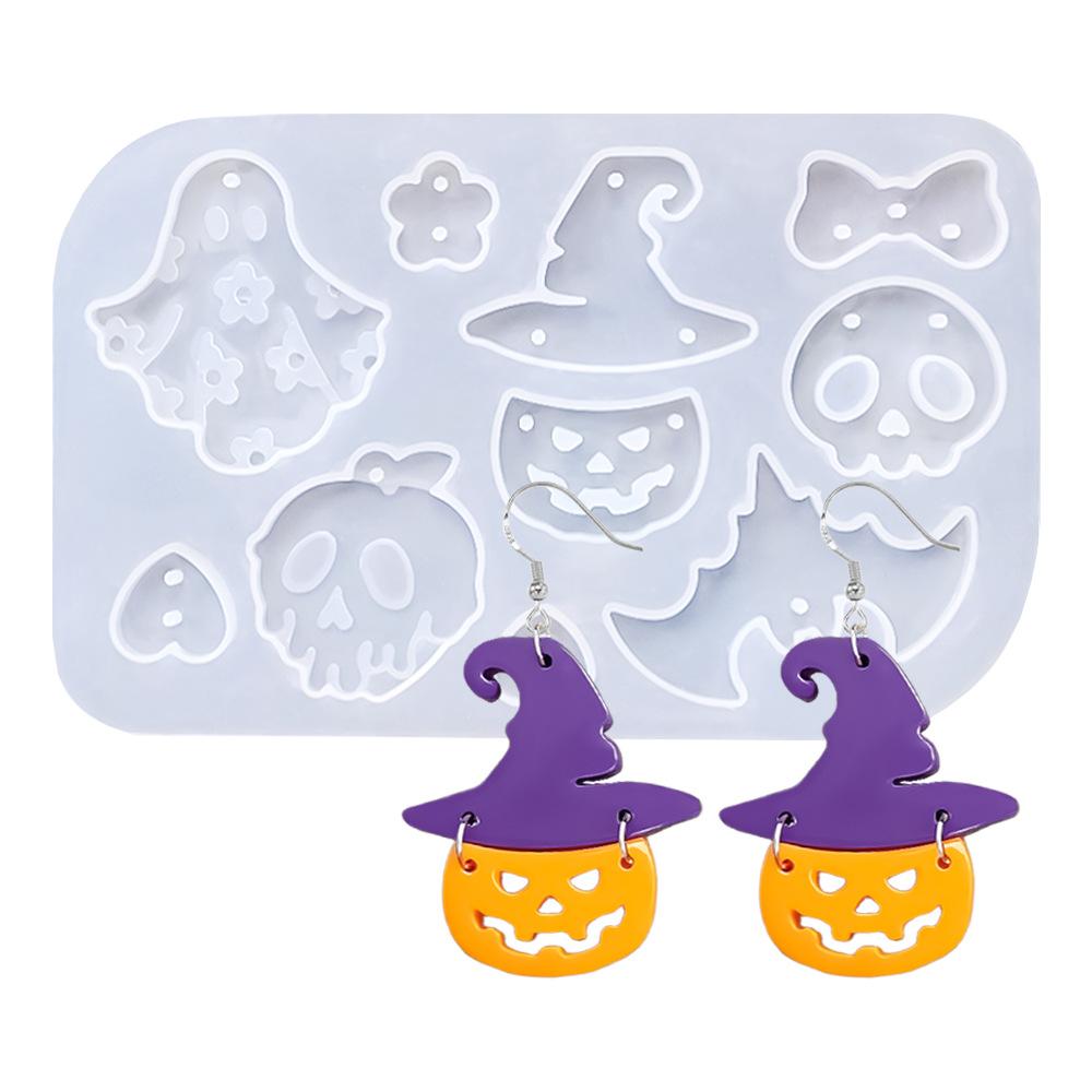 Halloween Handmade Diy Epoxy Silicone Mould Holiday Earring Resin Mold Bat Spider Skull Earrings Pendant Gypsum Mold