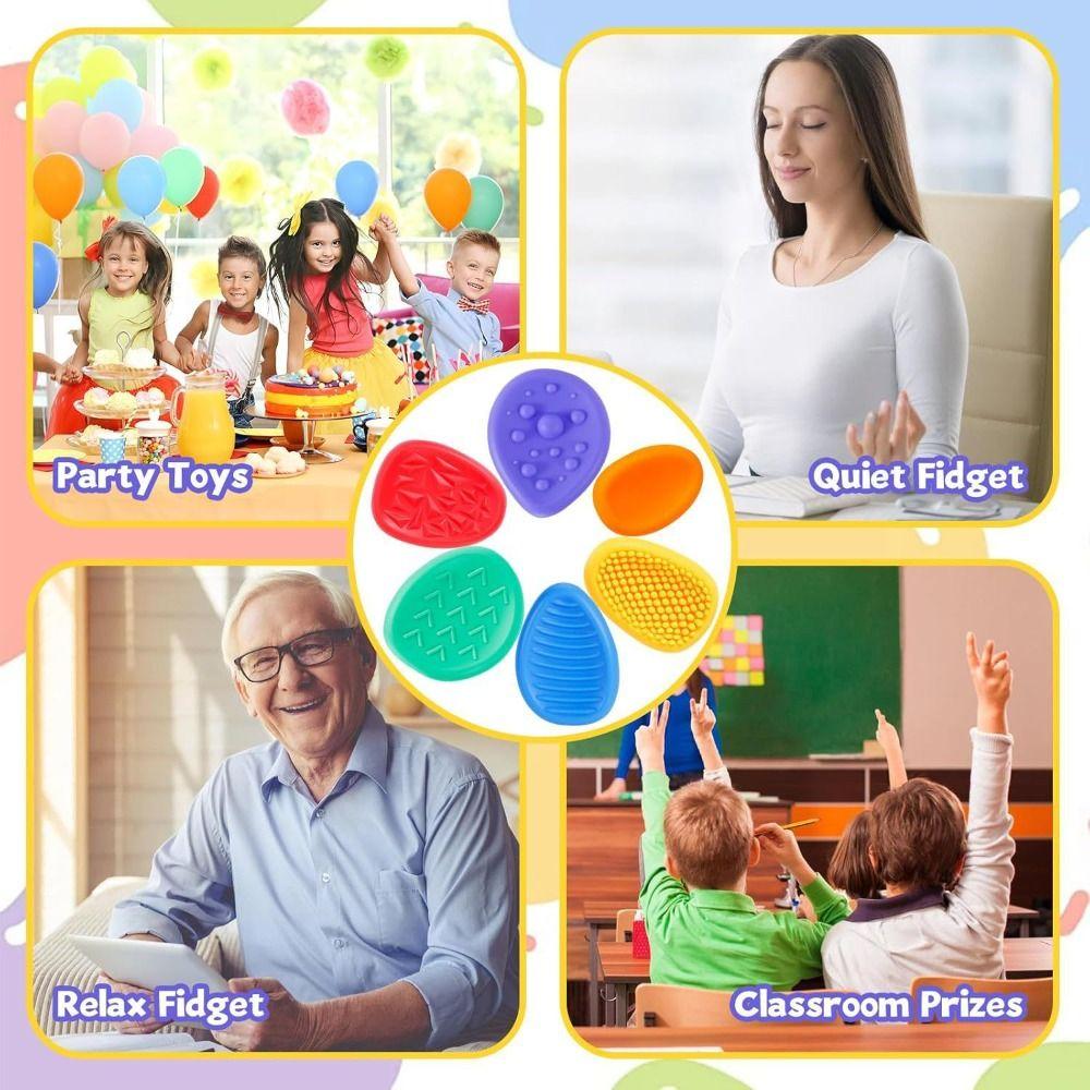 6pcs/set Textured Children Sensory Stone Silicone Textured Worry Rocks  School