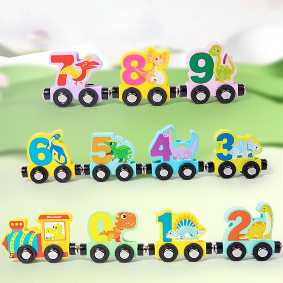 Kids Wooden Magnetic Train Toy Number Animal Vehicle Dinosaur Fruit Vegetable Preschool Learning Toddlers Educational Locomotive Carriages Toy