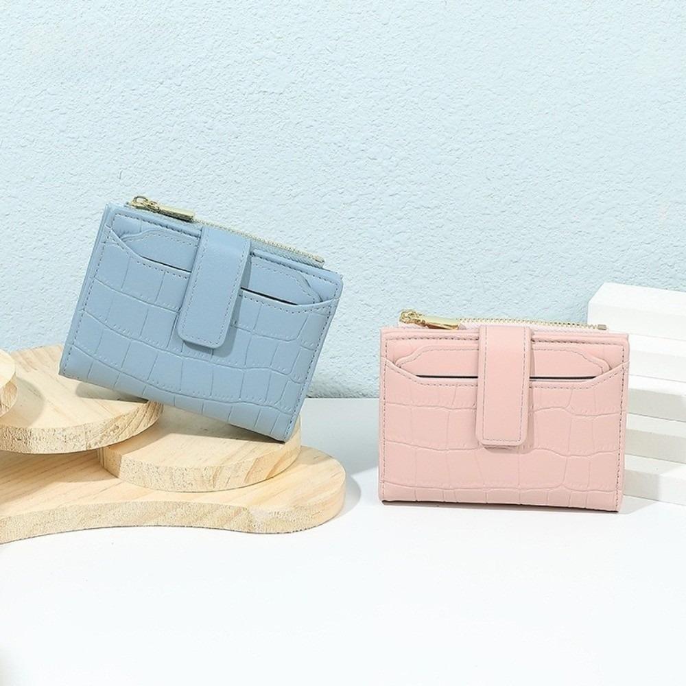 Two-fold Women Short Wallet Solid Color PU Card Bag Versatile Folding Wallet  Shopping