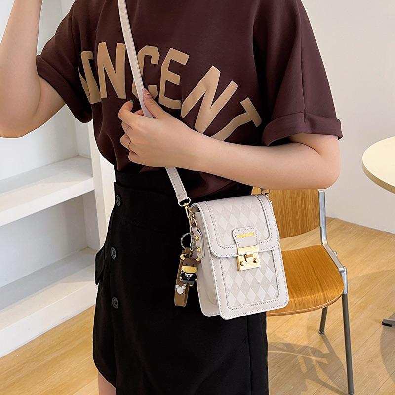 Small Square Bag Women's Rhombus Pattern Color Matching Shoulder Messenger Bag Simple Mini Women's Mobile Phone Bag Trendy Messenger Bag