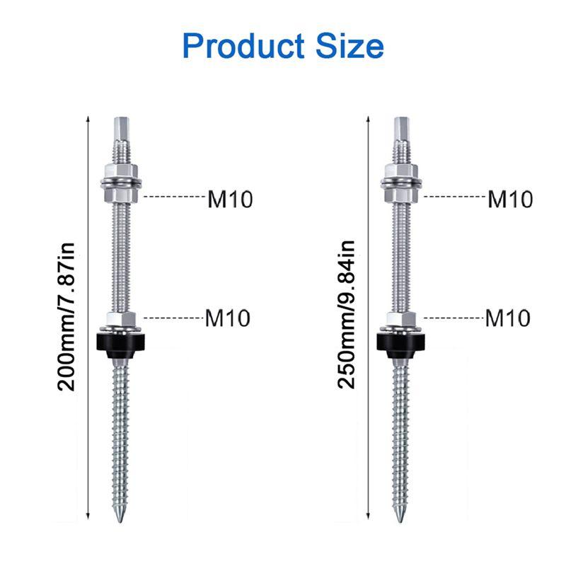A60z25cm Solar Hanger Bolts Solar Panel Roof Mounting Screws M10 Solar PV Panel Mounting Bracket For Fixing Solar Panel 6Pc Dura