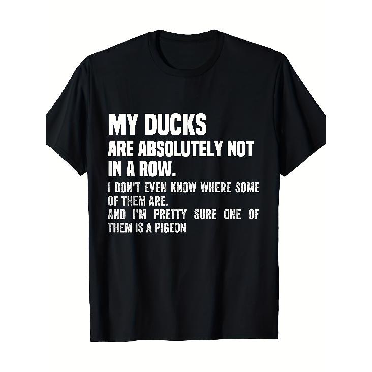 1pc Humorous my Ducks Are Absolutely Not In A Row Pigeon Print T-shirt For Men & Youthcrew Neck, Relaxed Fit, Black, Sizesideal For Casual Wear & S чёрный