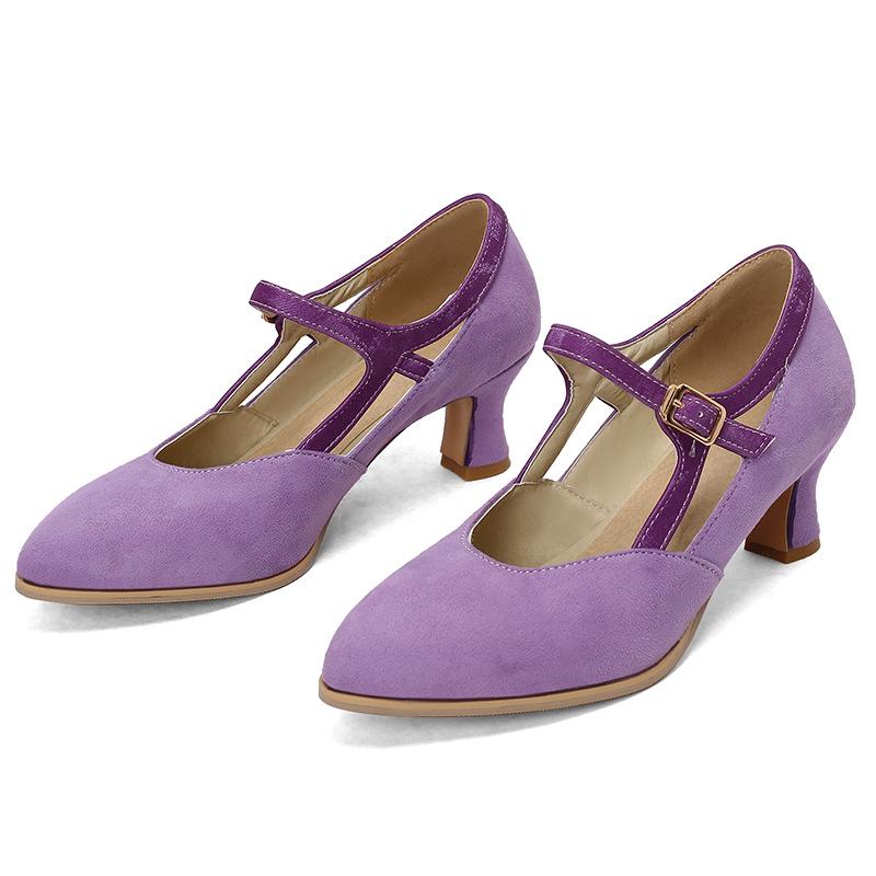 New British Spring and Autumn Shoes Frosted Light Mouth Tripple Strap Single Shoes Thick High Heels Large Size Shoes