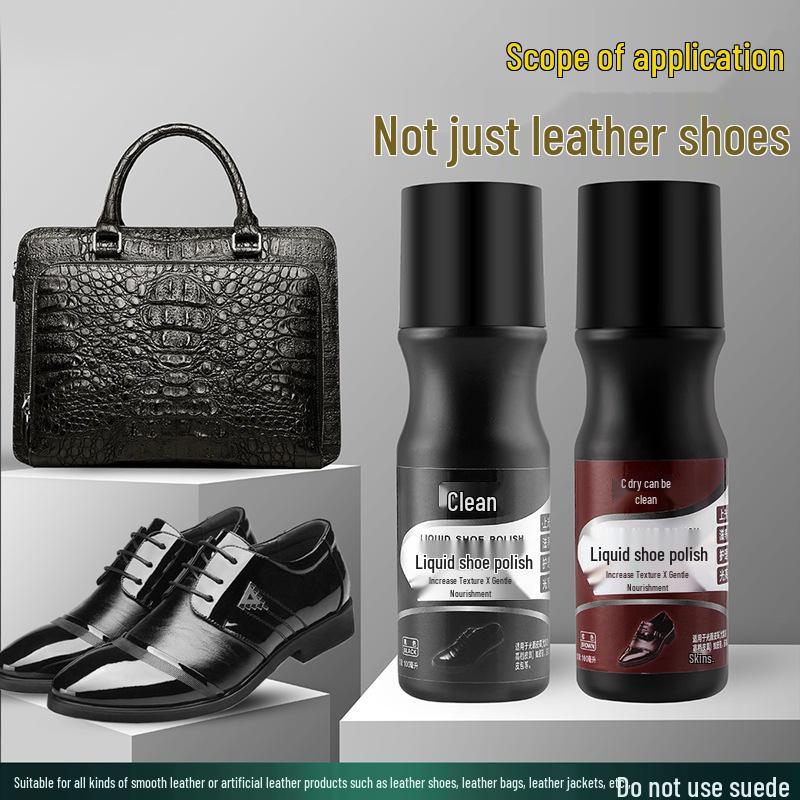 Liquid Shoe Polish: One-Wipe Shine, Colorless & Black, Genuine Leather Care with Lanolin, Nourishing & Waterproof Cleaning Solution.