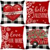 Classic Plaid Print Pillow Cover Valentine's Day Red Letter Love Home Sofa Decorative Cushion Pillow