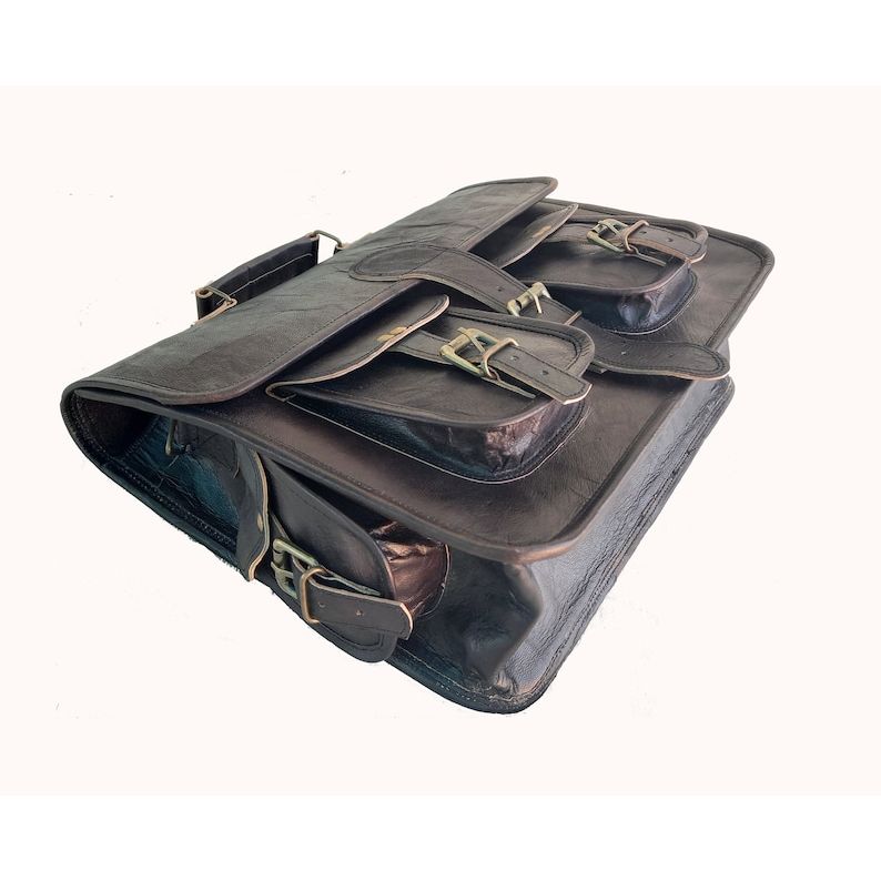 Handmade Black Leather Messenger Bag: Large Laptop Briefcase