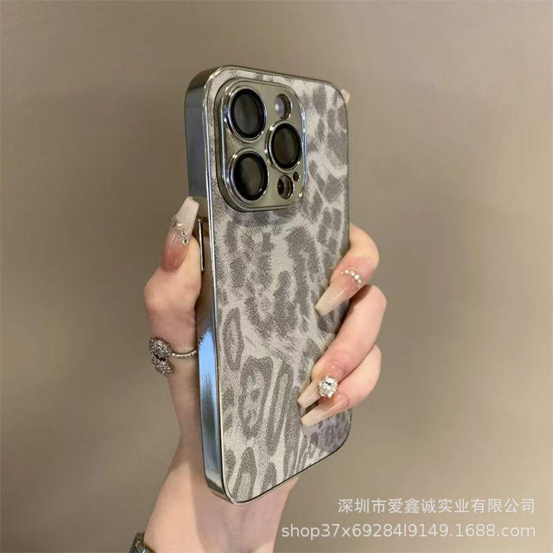 

Роскошный кожаный чехол с леопардовым принтом для iPhone 14/15/16, Совместим с 16 Pro Max и 14 Plus iPhone 12 Promax