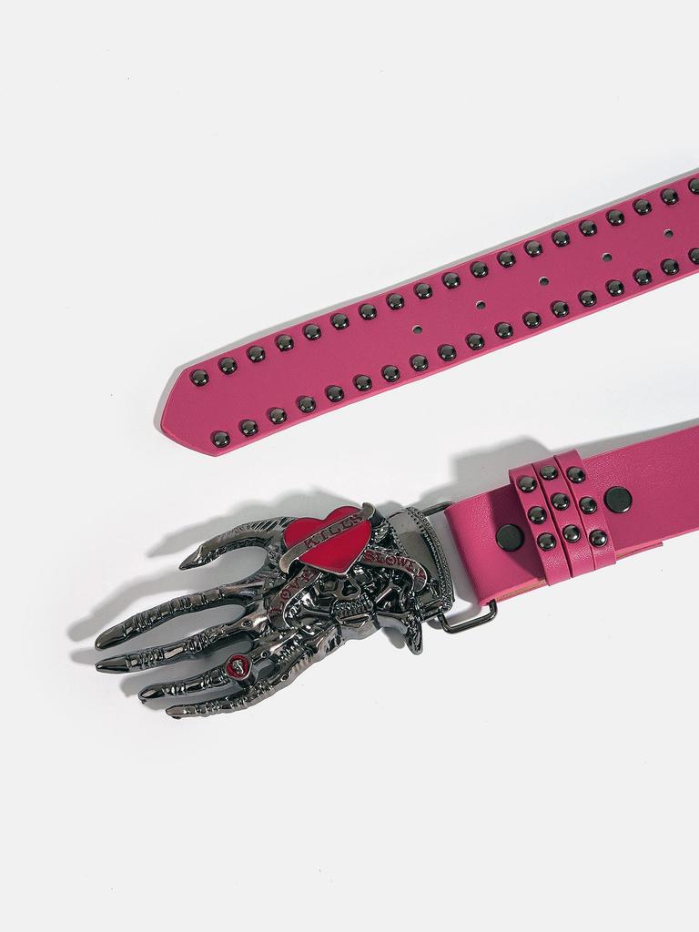 Trendy Men's Leather Belt with Skull Heart Design, Punk Style Snap Buckle, Casual Trouser Accessory