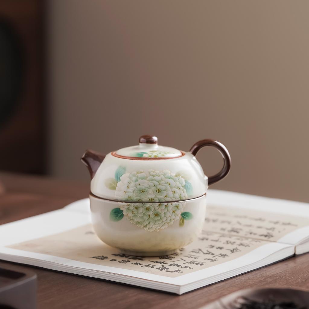 New Chinese-style Ru kiln Wanhua tea set, one pot and one cup, small set can be used as a hand gift for home use