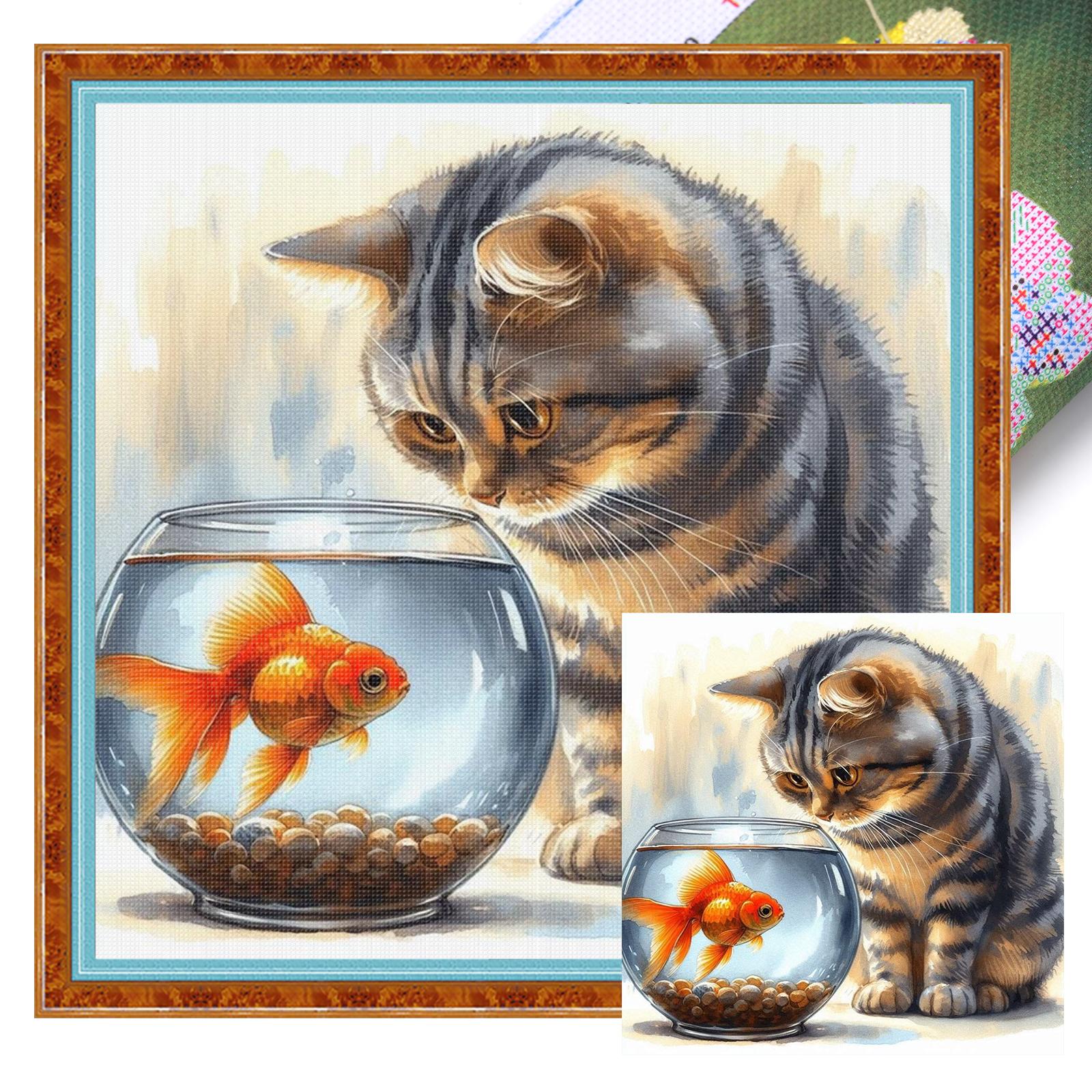 

Кот Полный 11CT DIY Набивные Наборы для Вышивки Крестом 15,75x15,75 дюймов Игла для Вышивания Стартовые Наборы для Взрослых Домашний Декор