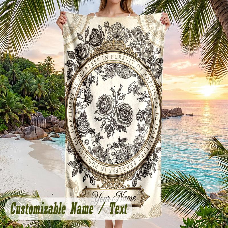 Floral Elegance 8 Theme Quick Dry Beach Towel Custom Name Text Print Large Sand Resistant Towel Beach Vacation