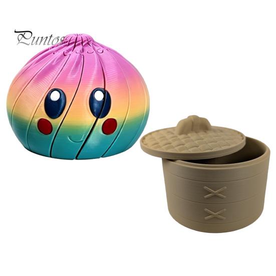 Steamed Bun Toy 3D Printed Twisting Dumpling Toy, Slippery Cartoon Expression Anxiety Relief Articulated Spiral Rotating Dough Ball Fidget for Stress