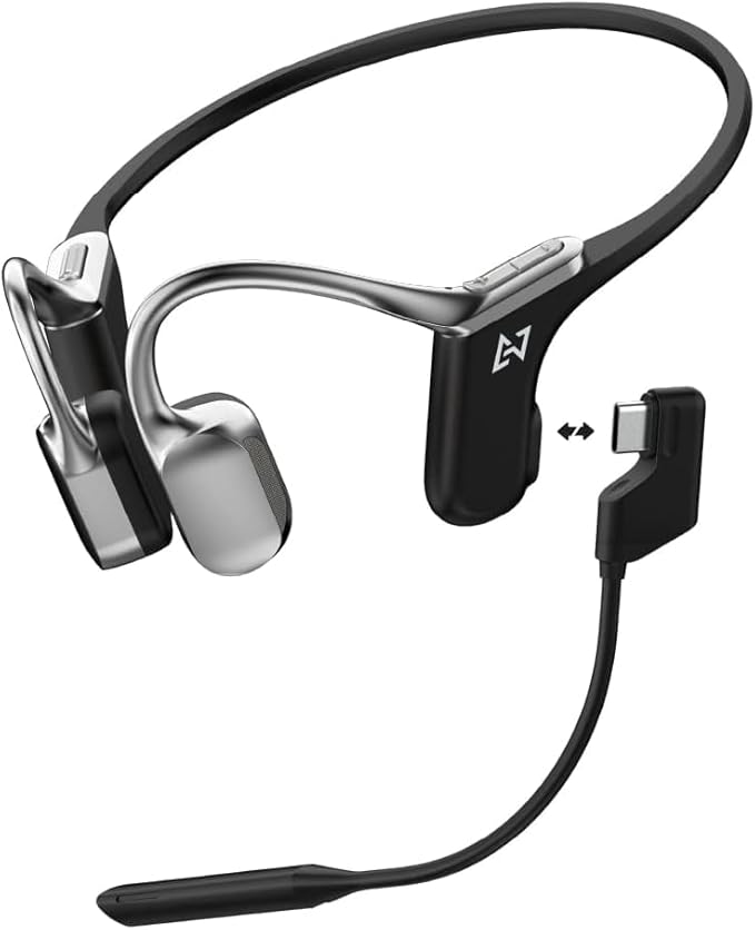 

AVIOT WB-E1M-SLE Bone Conduction Headset Open Ear Design BA Driver Bluetooth 5.2 IPX5 Waterproof Type-C Charging 12H Playback Silver