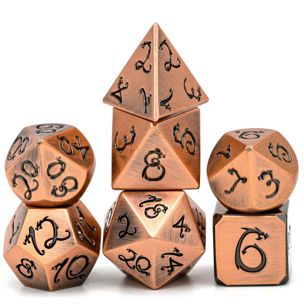 Cusdie Metal D&D Dice with Dragon Font 7Pcs DND Polyhedral Dice Set for Role Playing Game Tabletop Pathfinder Board Games