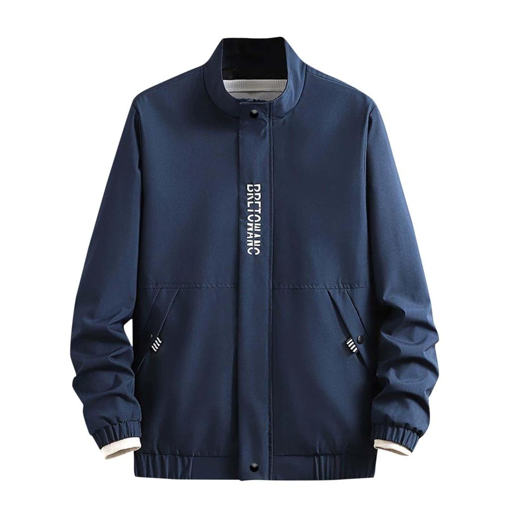 Men's Lightweight Casual Work Jacket with Zip Front and Multiple Pockets