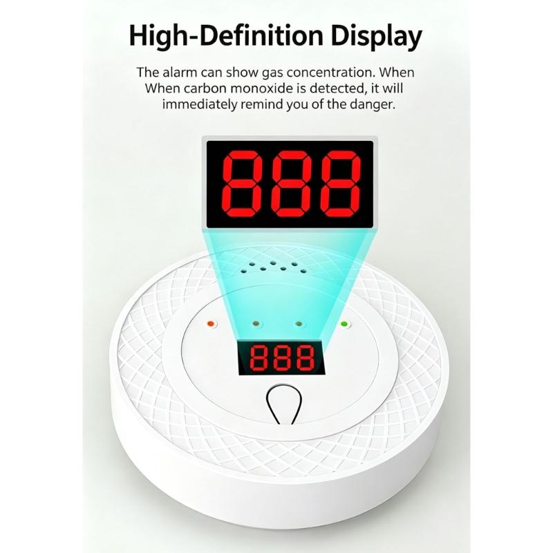 Carbon Monoxide Alarm with Red Display Screen, Test Silence Button and Battery Supply for Indoor Home Awareness