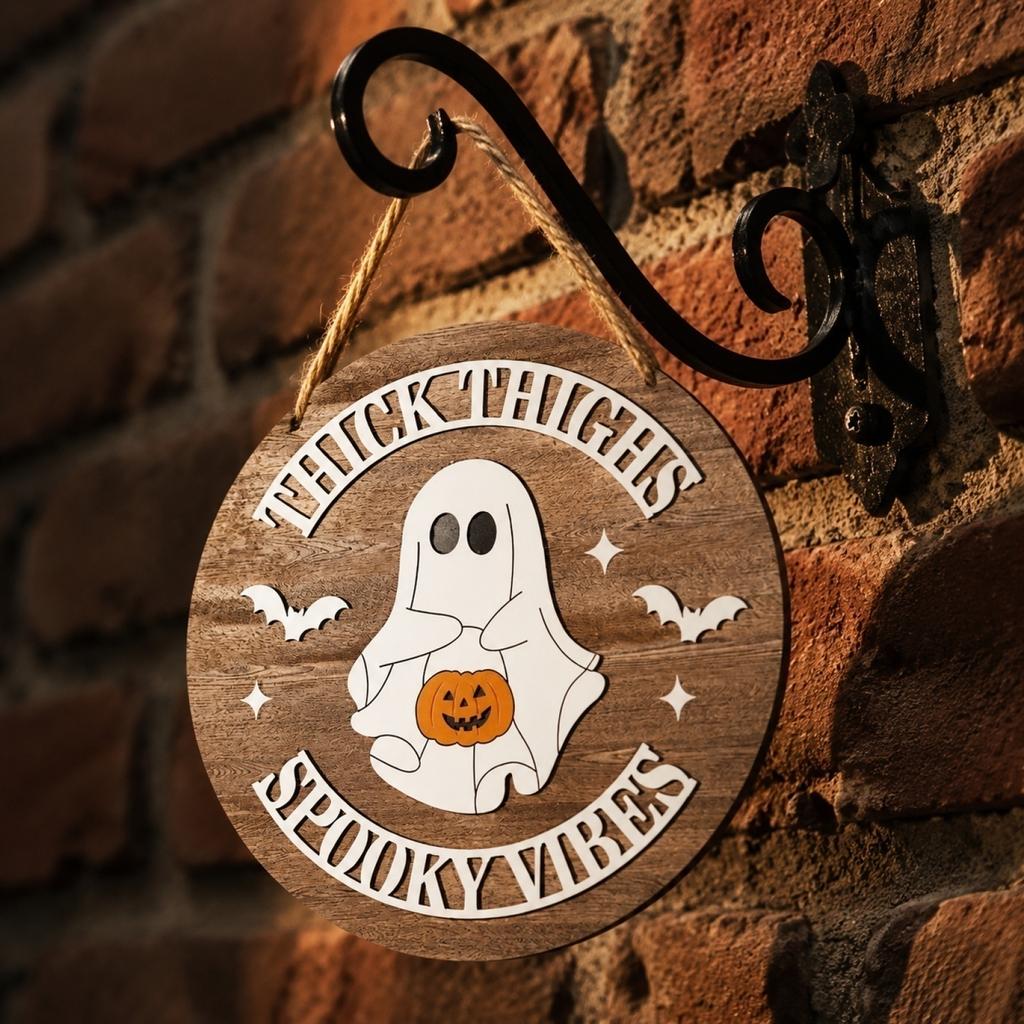 Halloween Pumpkin Wooden Door Sign Hanging Wall Decor Party Supplies
