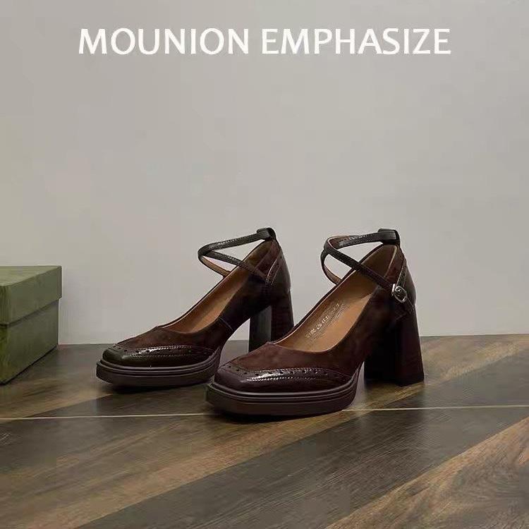 fashion 2024 New Spring Autumn Women Pumps Natural Leather Platforms Loafers Square Toe Buckle Woman Working Casual Shoes