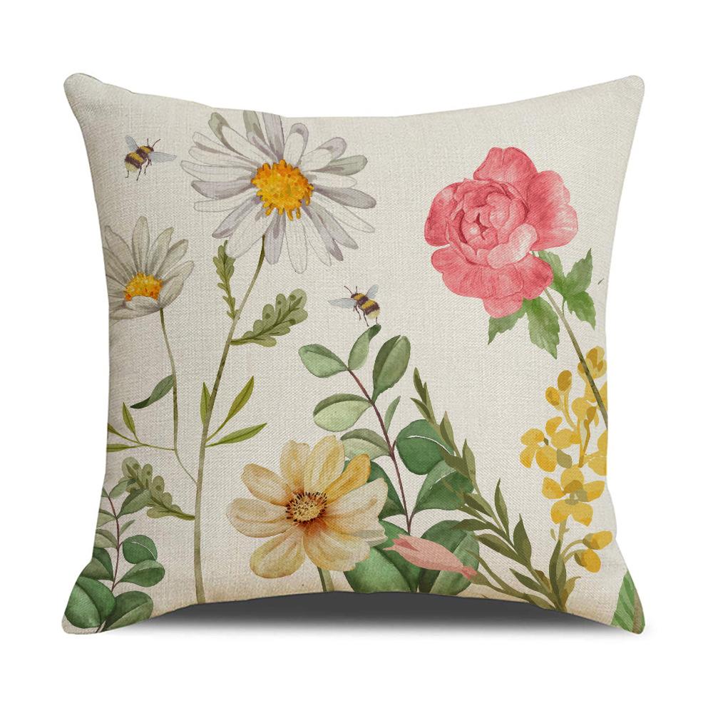 Spring and Summer Flowers, Birds and Plants Pillowcases Modern Simple Living Room Decorative Sofa Cushion Cover Bedroom Pillow