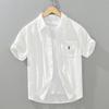1267 Solid Color Short Sleeve Cotton Linen Shirt
