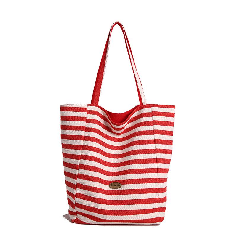Double-sided Striped Canvas Bag for Women's Foreign Trade Korean New Lazy Style Shoulder Bag Large Capacity Commuting Toy Bag
