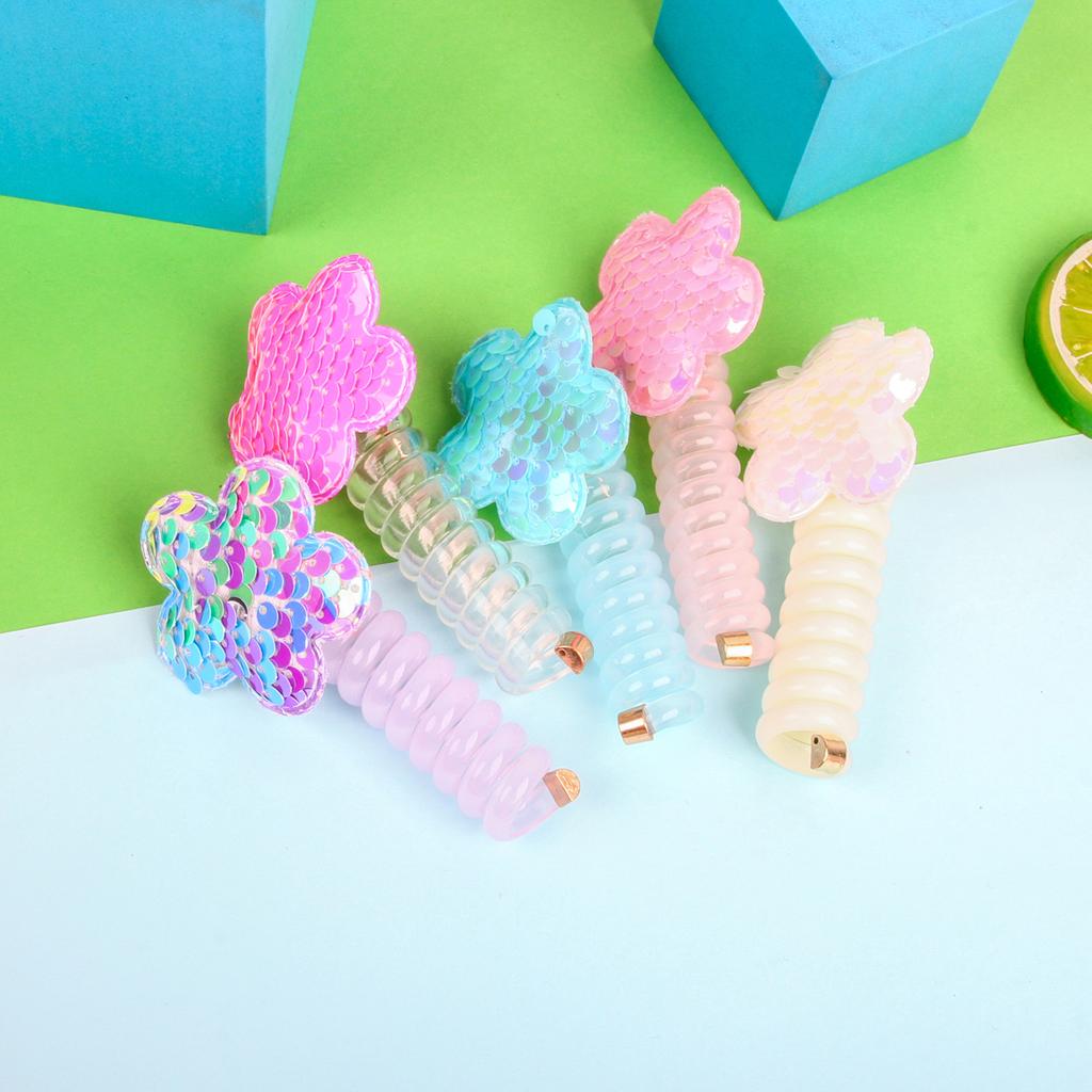 Neues Pailletten-Blumen-Elastisches Haarband Niedliche Mädchen Telefonkabel Linie Elastizität Glitzer Stern Haarband Für Kinder Haarschmuck