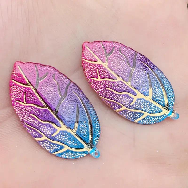 10 Stück 21*40mm Regenbogen Blätterförmige Harz Strass Applikation Kristalle Flatback Steine für Schmuck Handwerk Dekoration Anhänger