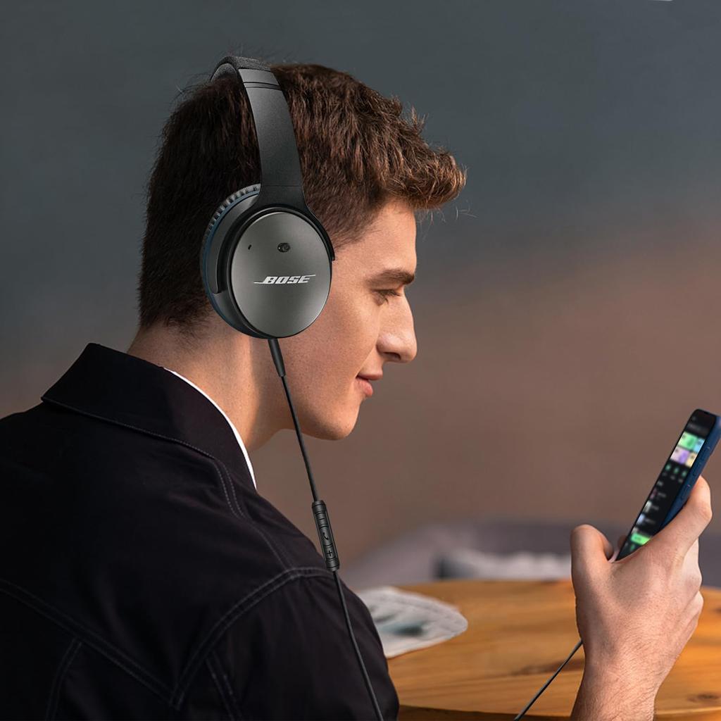 Replacement Audio Cable for Bose QuietComfort 25, QuietComfort 35II, OE2, OE2i, On-Ear 2, NC700, with Built-in Microphone & Volume Control (Black)