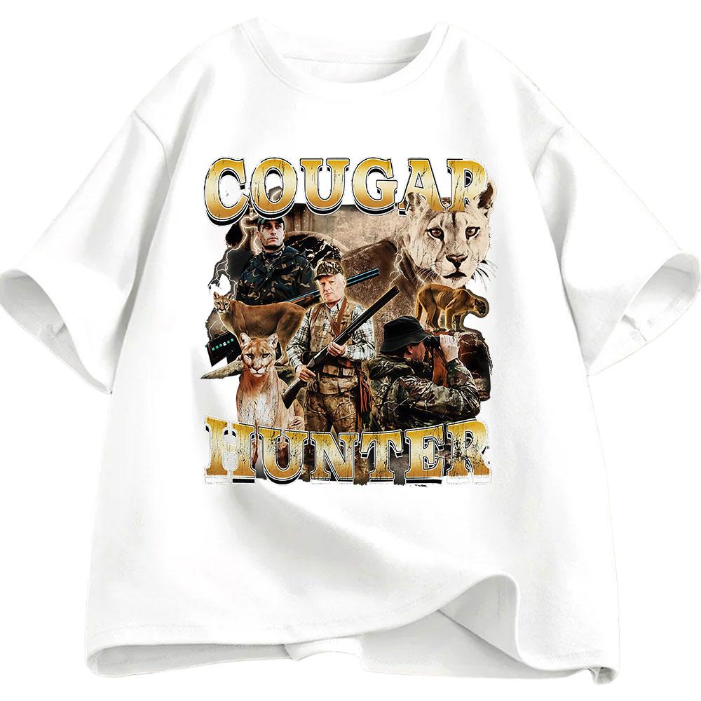 Cougar Hunter Fun Pattern Tshirt Summer Mens Womens Casual Cotton Fashion Harajuku Tshirt Mens Tshirt Street Wear Y2K
