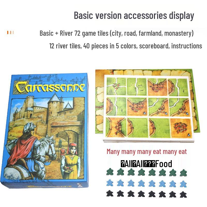 Carcassonne Tabletop Game - Chinese Version with River Expansion, Thick Board, & Wooden Components