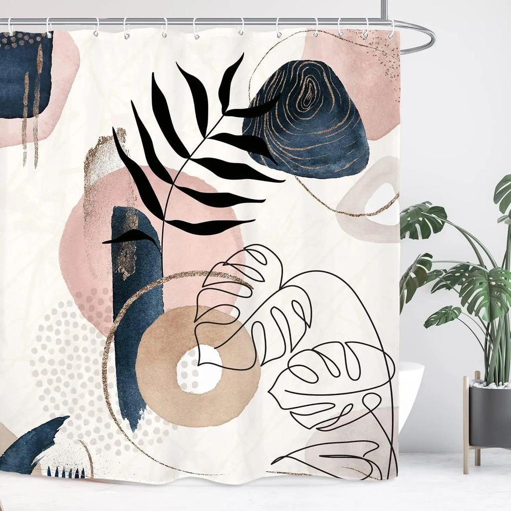 Abstrakt Katt Enkelt Baderom Dusjforheng Minimalistisk Morsomt Søtt Geometrisk Fargerikt Polyesterstoff Badeforheng Baderomsdekor