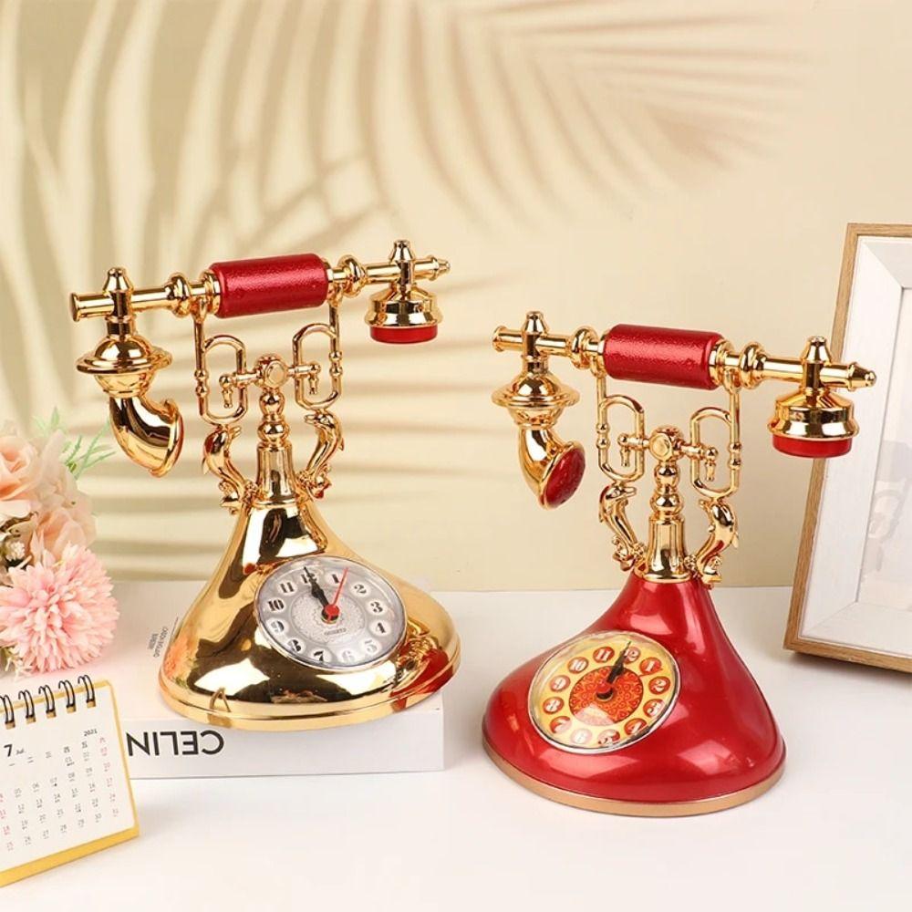 

Antique Telephone Alarm Clock Handmade Telephone Clock Ornaments Simple Telephone Clock Model Desk золотой/чёрный
