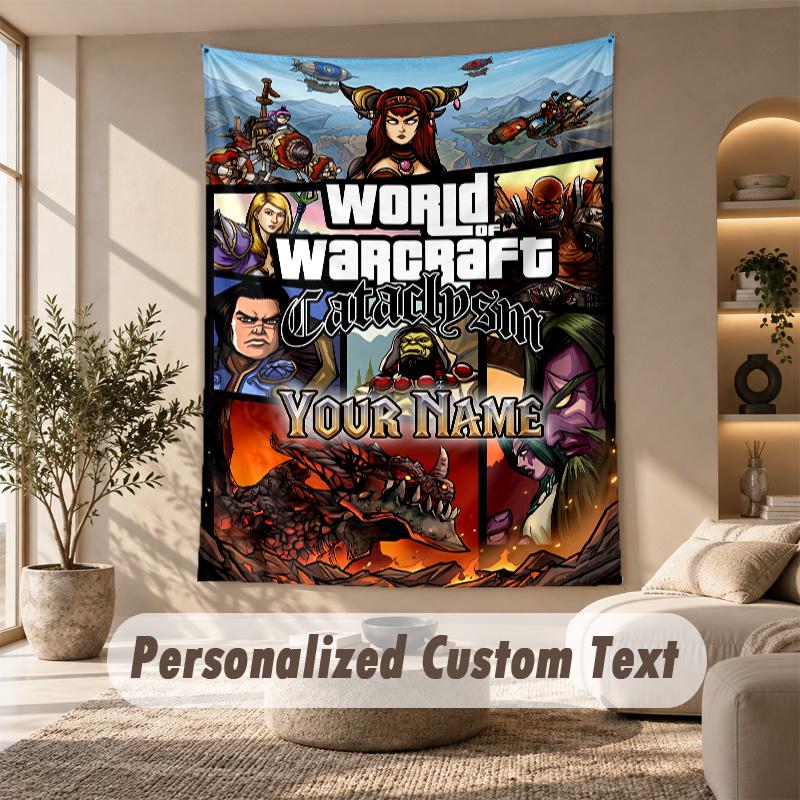 Tapestry Custom Name Text, Wall Hanging Tapestry Home Room DecorWorld of Warcraft