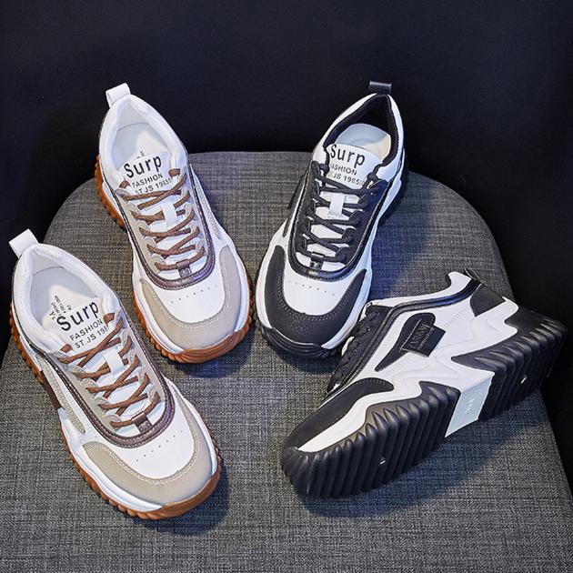 Spring breathable sports shoes for students, thick soled casual shoes