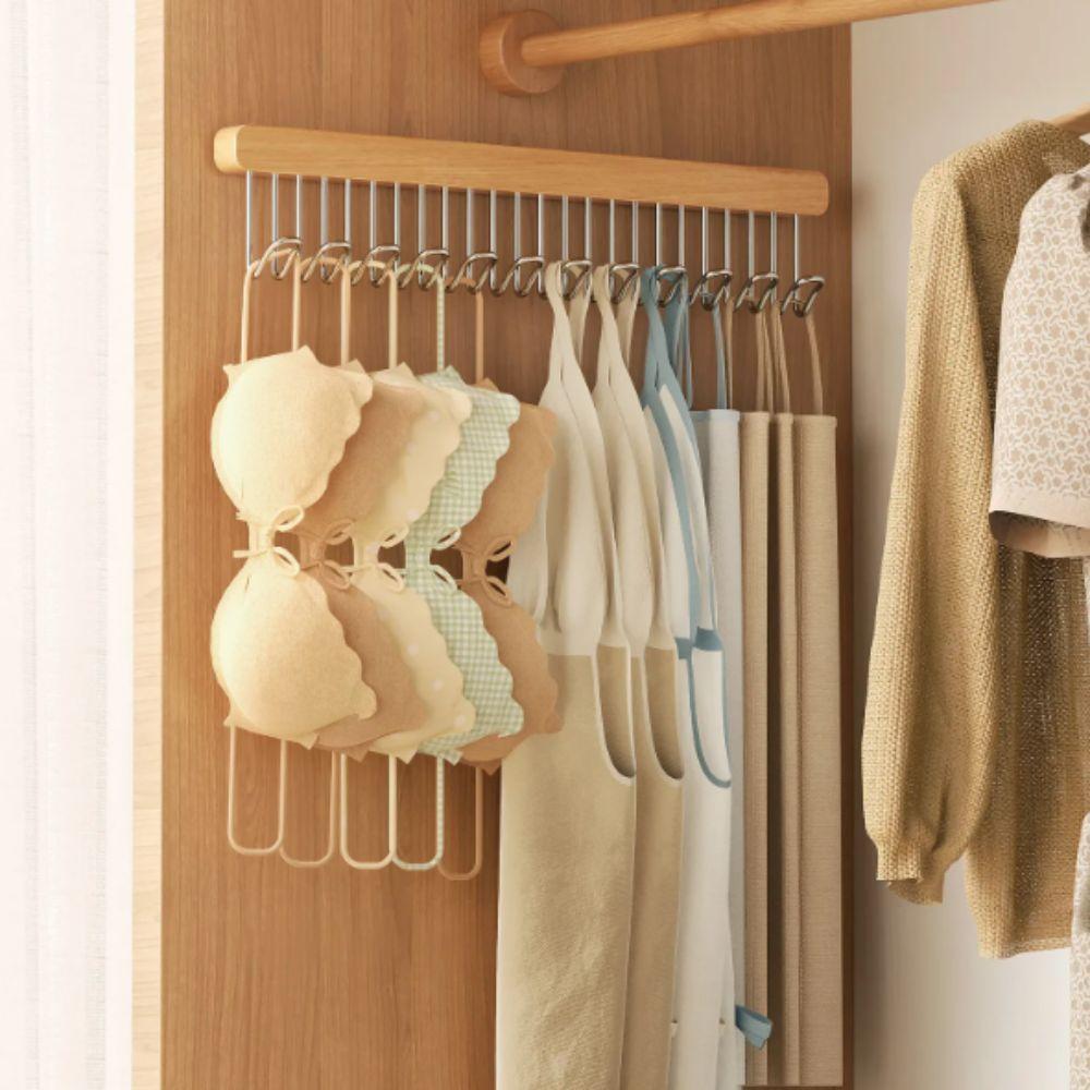 Multifunctional Pull Out Hook Rack Wood Material Closet Rod Retractable Hanger Closet Organization