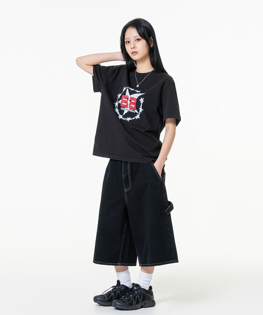 MOZMOZ Two Eight Pigment Crop Short Sleeve T-Shirt Black