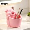 Makeup Brush Cup for Vanity 3D Printed Cute Piggy Storage Pot, Cartoon Pig Shaped Pen Holder, Desktop Clutter Organizer Organizer, Multifunctional