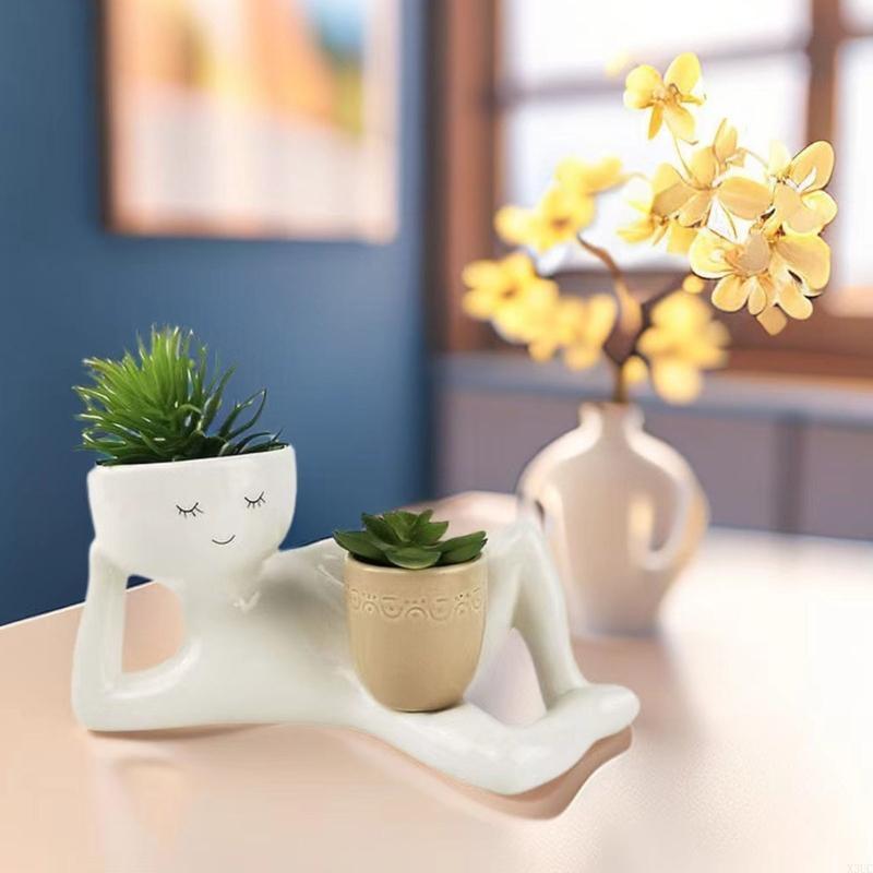Plant Pot Fun Lazy Guy Figurines Desktop Ornament Planter Statue Craft X3UC