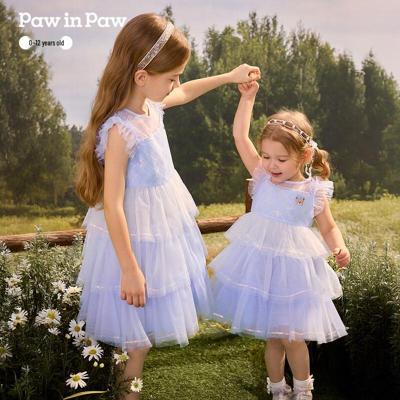 PawinPaw Girls  Sleeveless Cartoon Bear Mesh Princess Dress 130