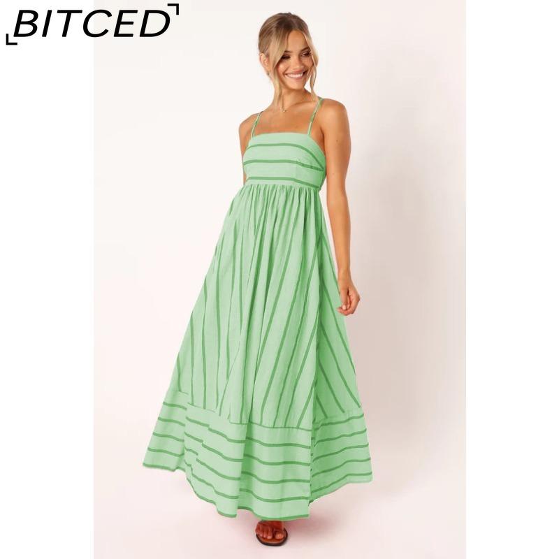 BITCED Spring/Summer Striped Strappy Backless Full-Skirted Fresh-Style Dress