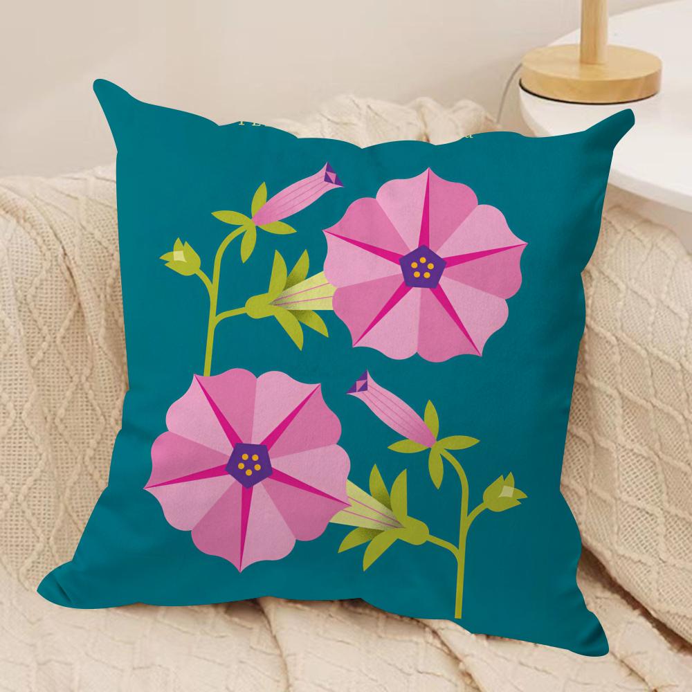 Simple Flower Art Cushion Cover Silky Short Plush Double-Sided Printed Pillow Case for Sofa All Seasons Home Decor Gift