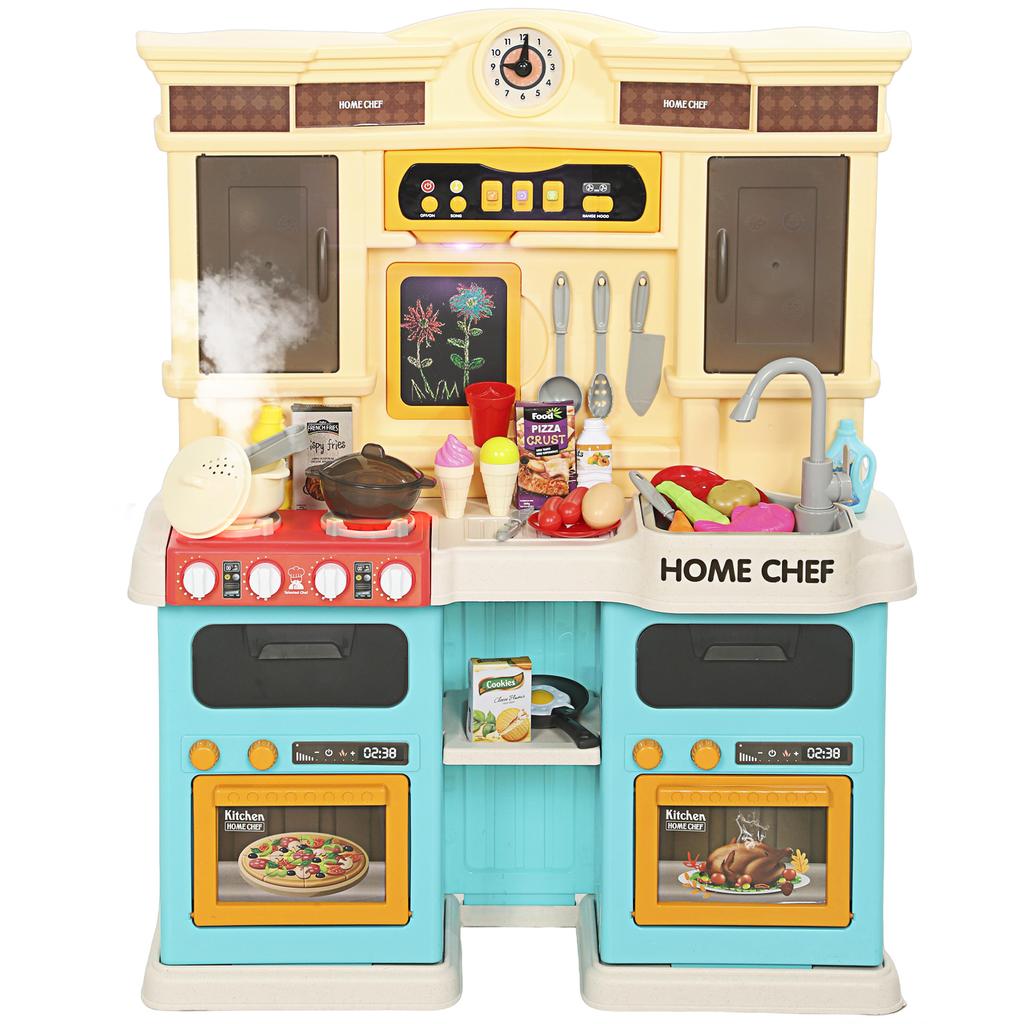 Cocina de Juguete con Agua Corriente, 85 Piezas de Accesorios, Grifo Eléctrico, Luces, Sonidos, para Niños de 3 a 6 Años, Plástico, Verde