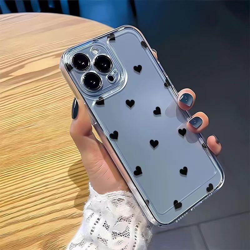 Simple Style Love Transparent Case For iPhone 16 15 14 13 12 11 Pro Max 14 15 Plus Shockproof Clear Bumper Cases Luxury Cover