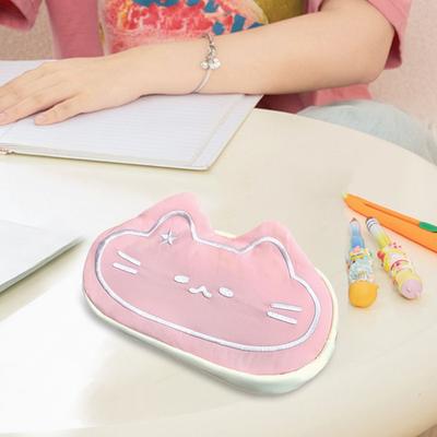 Document Bag Cartoon Cat Design Soft Plush Pencil Case Zipper Closure School Travel Makeup Brushes Pens Organizer