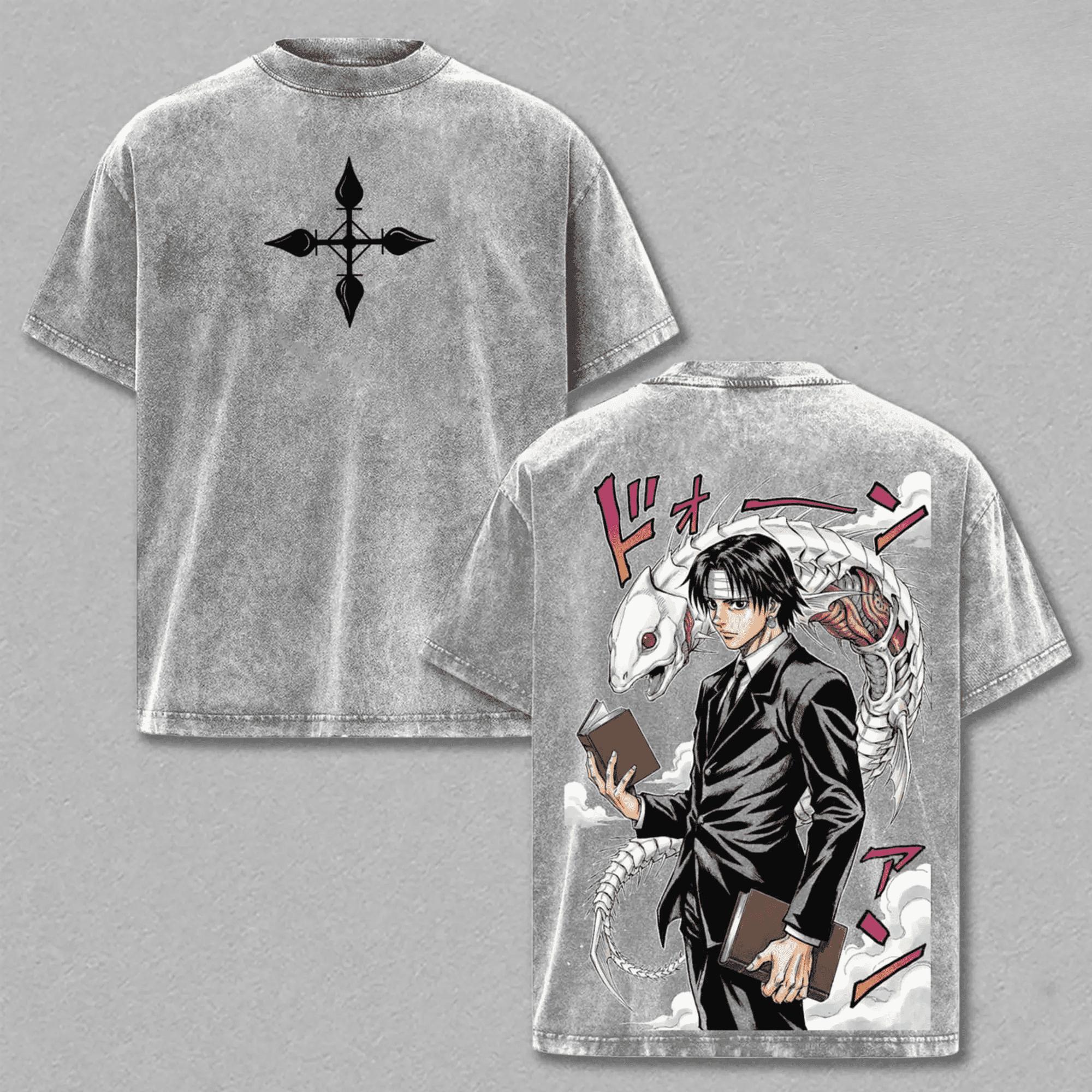 

HUNTER×HUNTER Chrollo Lucilfer T-shirt Gothic Y2k Washed Oversized T Shirt Summer Short Sleeve Cotton Tees Tops Men Clothing S серый