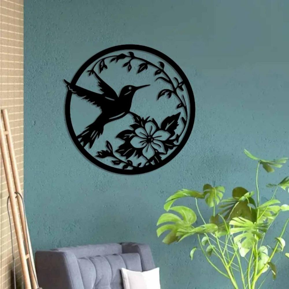 1pc 40cm 15.75inch Abstract Hummingbird Flowers Wrought Iron Wall Sculpture, Rustic Bohemian Hanging Decor for Living Room Bedroom
