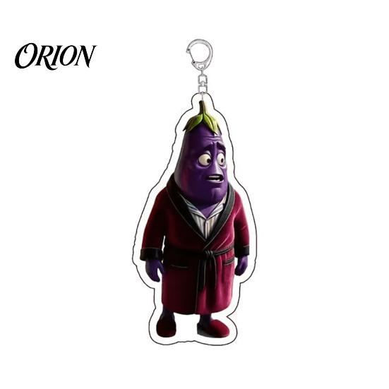 Acrylic Banana Keychain Cartoon Fruit Man Keychain, Strawberry Cherry Pineapple Eggplant Keyring Pendant Key Ring, Handbags Backpacks Decorative Eggplant