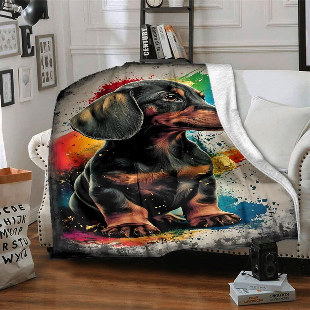 1PC Dachshund Art Print Blanket, Throw For Sofa, Bed, Travel, Camping, Livingroom, And Bed, Printing Blanket With Soft And Warm Fabric Yy250918172