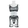 GZW Fashion New Women's Erotic Underwear Mesh Perspective Sexy Lingerie Garter Thong Set Black